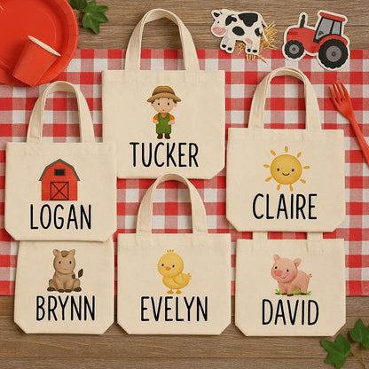 Personalized Farm Party Favor Bags – Barnyard Canvas Gift Totes