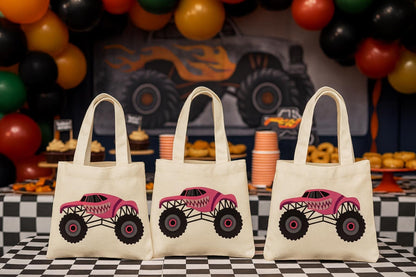 Monster Truck Party Favor Bags: Set of 3 Cotton Treat Bags