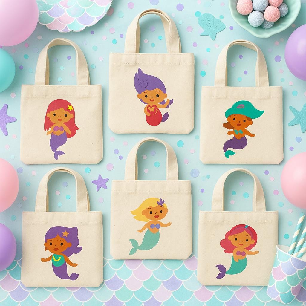Mermaid Party Favor Bags - Perfect for Mermaid and Under the Sea Parties and Events - Set of Six Bags