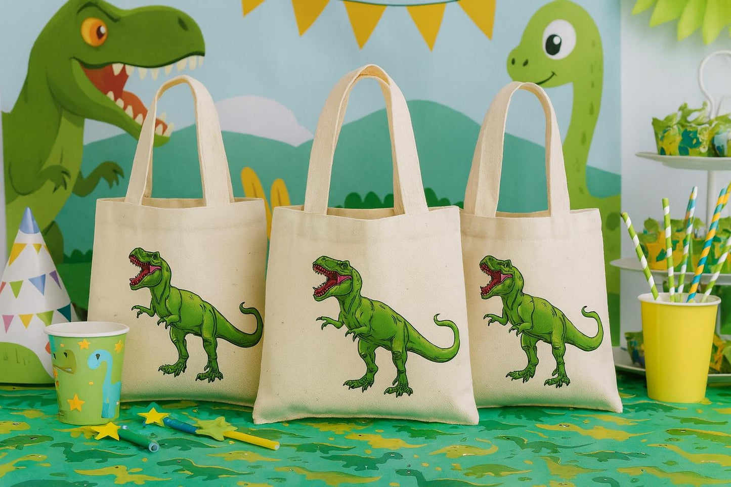 Dinosaur Party Favor Bags - Perfect for Dinosaur Themed Parties and Events! Set of Three Bags - T-Rex Treat Bags