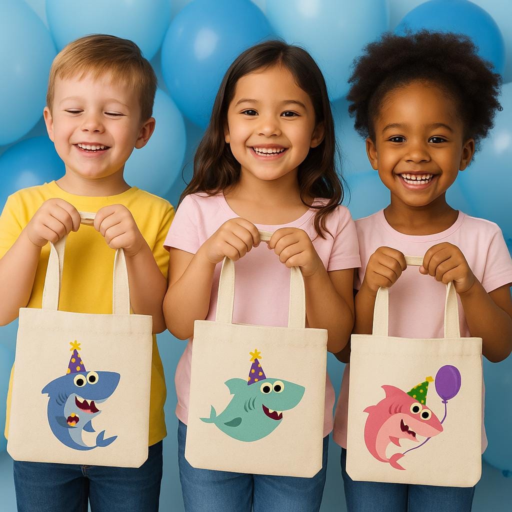 Shark Party Favor Bags - Set of 3, Colorful Shark Theme