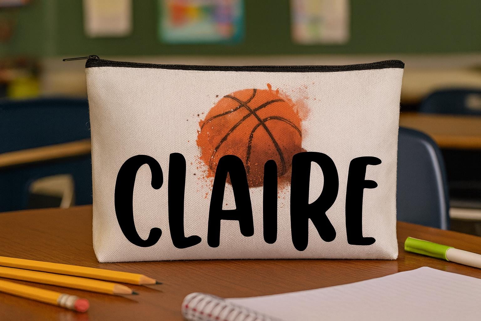 Personalized Basketball Pencil Pouch / School / Makeup Pouch
