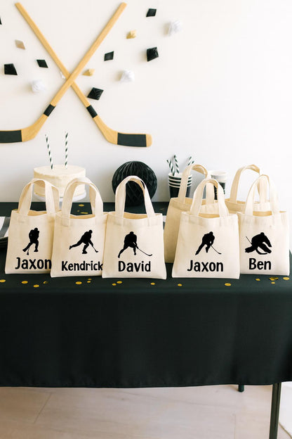 Personalized Hockey Favor Bags - Set of 6 Cotton Canvas Party Bags
