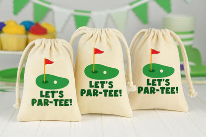Golf Party Favor Bags - Perfect for Golf Themed Parties! - Let’s Par-Tee! - Thick Canvas with Sturdy Drawstring