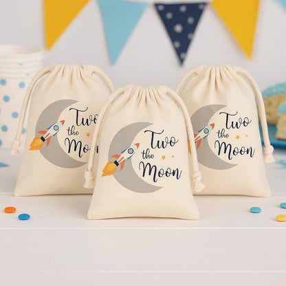 Two The Moon Party Favor Bags - Perfect for 2nd Birthdays! - Canvas Bags with Sturdy Drawstrings