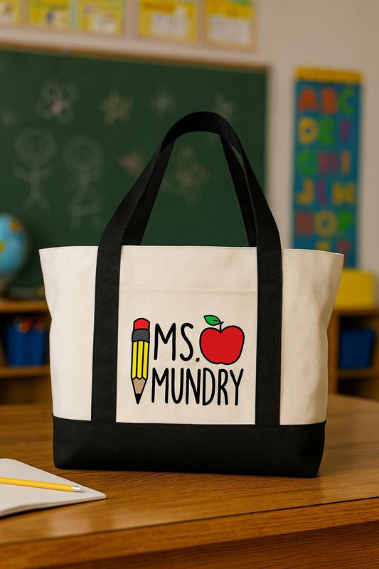 Personalized Teacher Tote Bag with Teacher’s Name - Variety of Colors - Teachers Gift