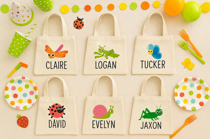 Insect Party Favor Bags, Personalized Bug Treat Bags, Set of 6