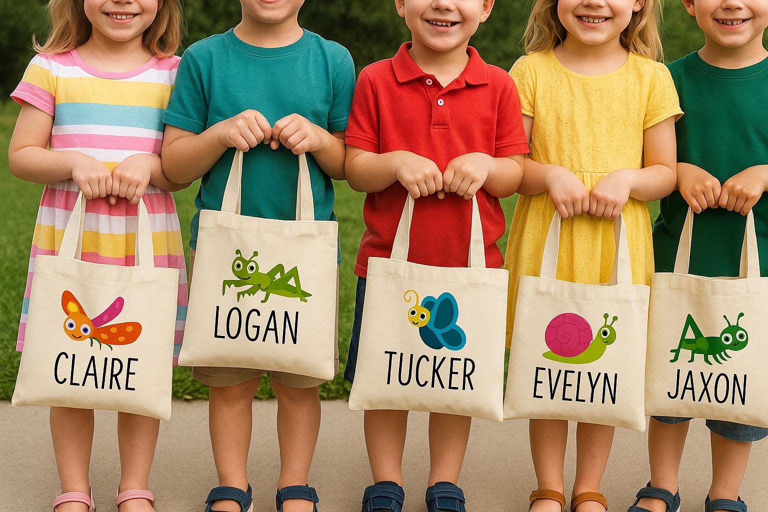 Insect Party Favor Bags, Personalized Bug Treat Bags, Set of 6