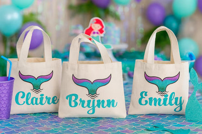 Custom Mermaid Party Favor Bags - Perfect for Mermaid and Under the Sea Parties & Events - Set of Three Bags with Guest's Names