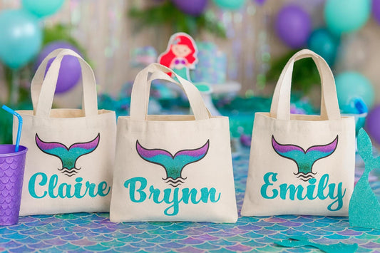 Custom Mermaid Party Favor Bags - Perfect for Mermaid and Under the Sea Parties & Events - Set of Three Bags with Guest's Names