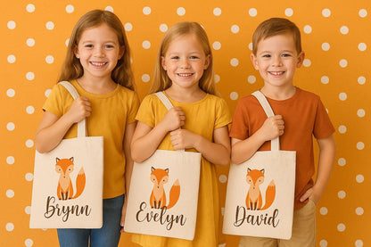 Fox Party Favor Bags, Set of 3, Cotton Goodie Bags
