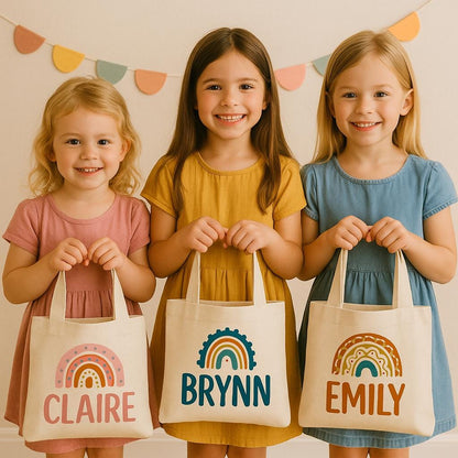 Custom Boho Rainbow Party Favor Bags - Perfect for Rainbow or Boho Themed Parties! - Set of Three Bags Personalized with Names