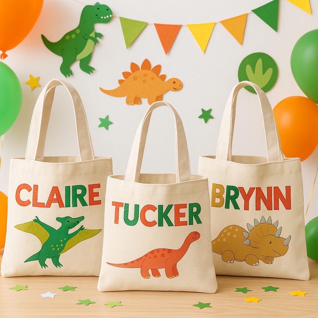 3 Dinosaur Party Favor Bags