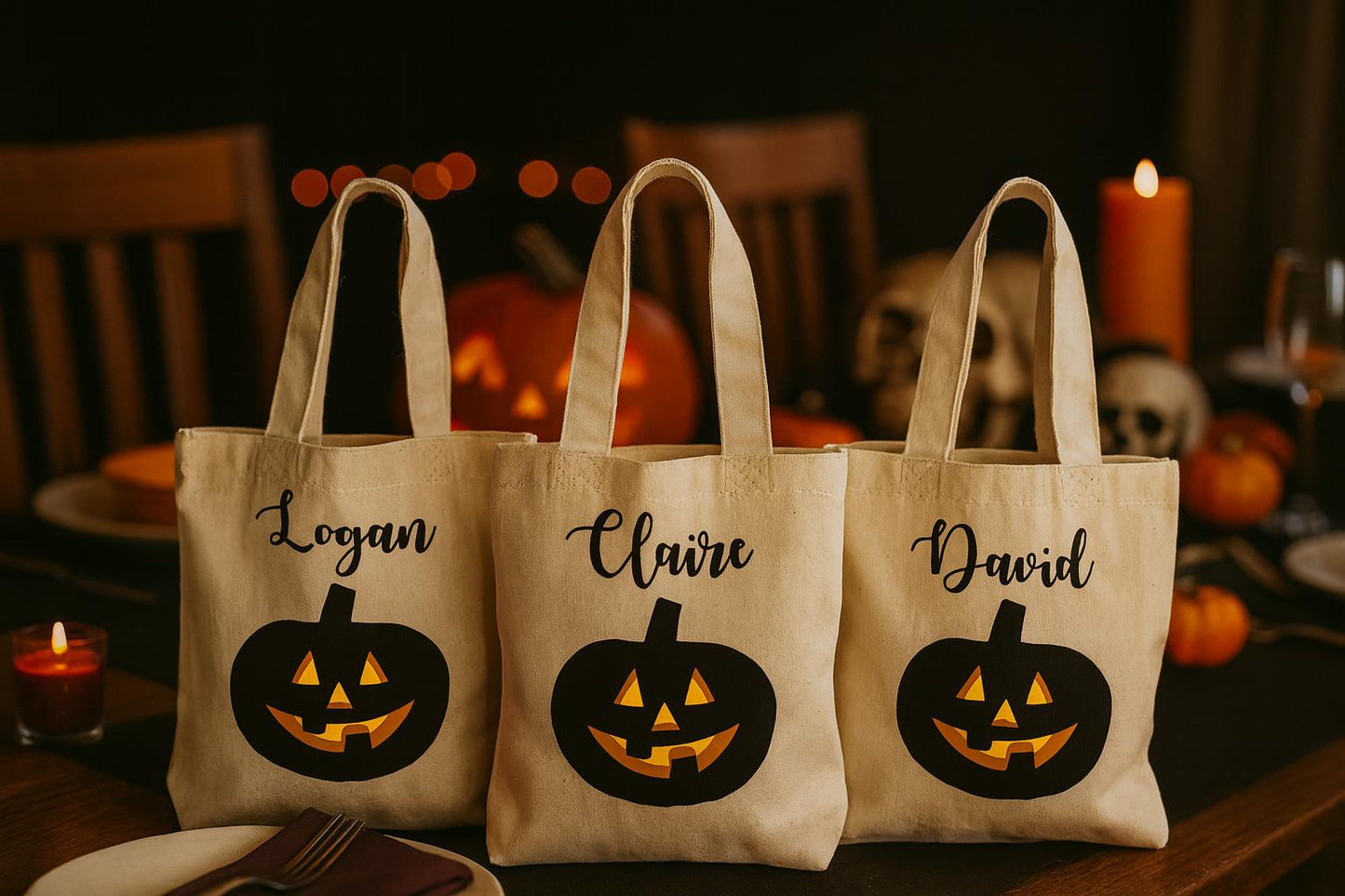 Personalized Halloween Treat Bag: Pumpkin Party Favor, Set of 3