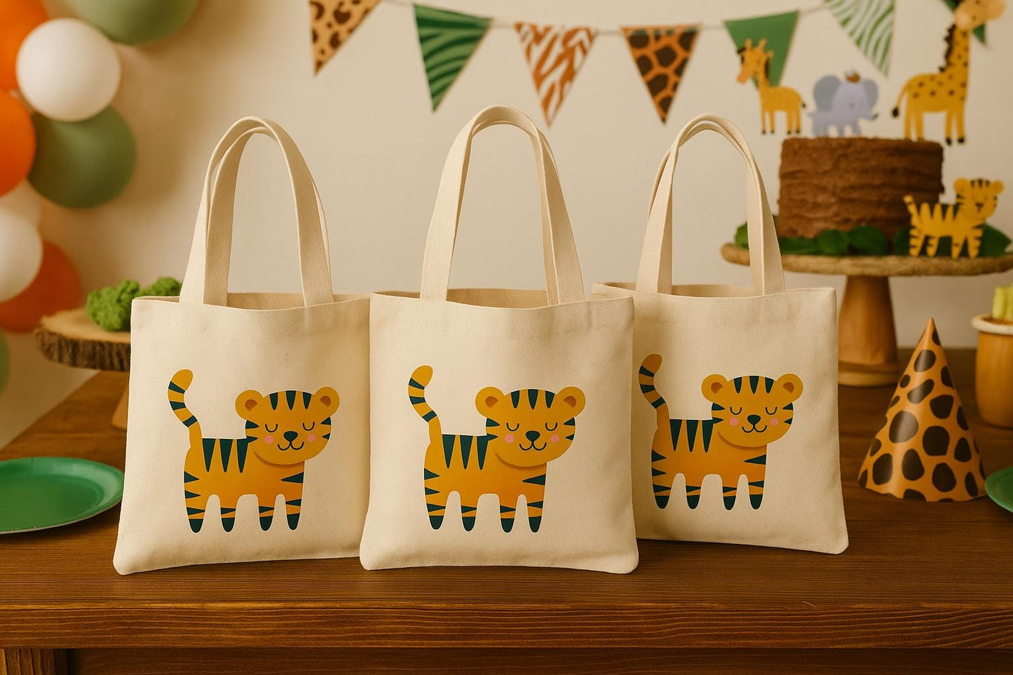 Tiger Party Favor Bags - Perfect for Tiger or Safari Themed Parties & Events - Set of Three Bags