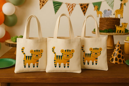 Tiger Party Favor Bags - Perfect for Tiger or Safari Themed Parties & Events - Set of Three Bags