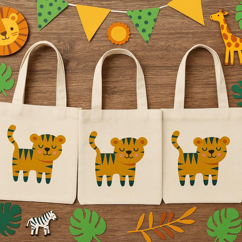 Tiger Party Favor Bags - Perfect for Tiger or Safari Themed Parties & Events - Set of Three Bags