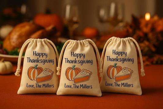Thanksgiving Party Favor Bags - Perfect for Thanksgiving Parties - Canvas Party Favor Bags with Sturdy Drawstrings