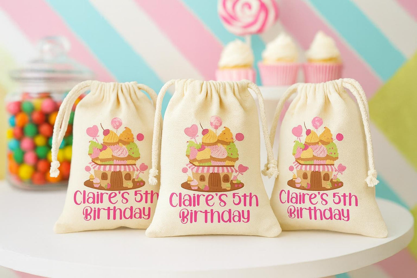 Personalized Candy Favor Bag – Cupcake House, Cotton Birthday Party