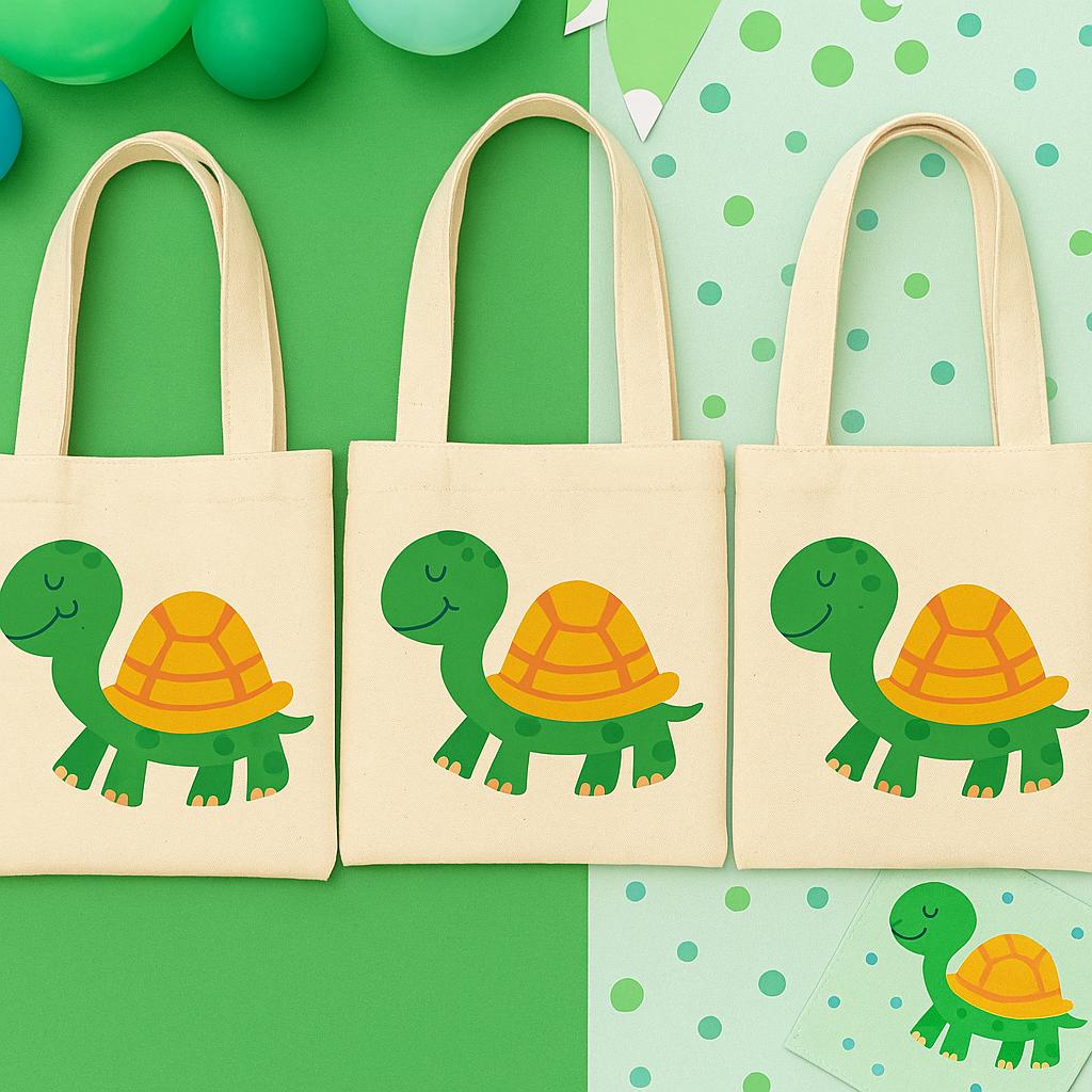 3 Turtle Party Favor Bags, Eco Cotton Goodie Bags