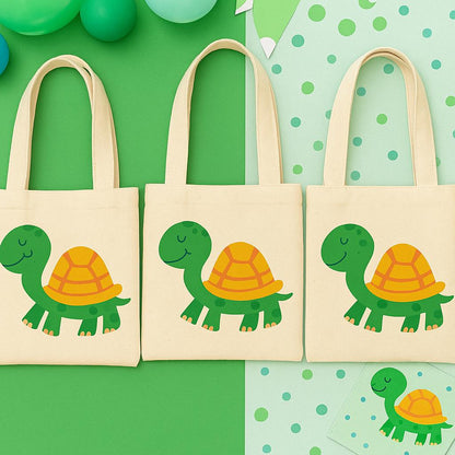 3 Turtle Party Favor Bags, Eco Cotton Goodie Bags