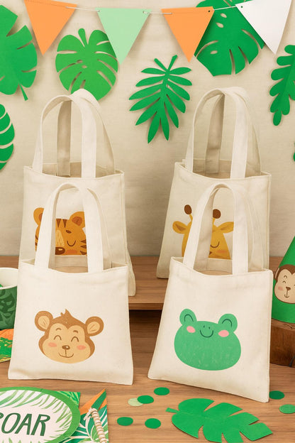 4 Jungle Animal Cotton Favor Bags, Zoo Party Goodie Bags