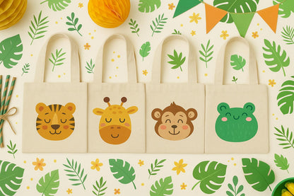 4 Jungle Animal Cotton Favor Bags, Zoo Party Goodie Bags