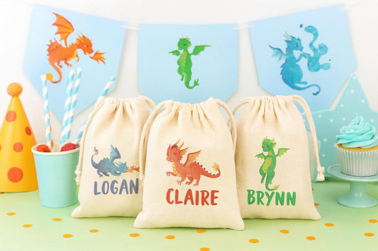 Personalized Dragon Party Favor Bags, Set of 3