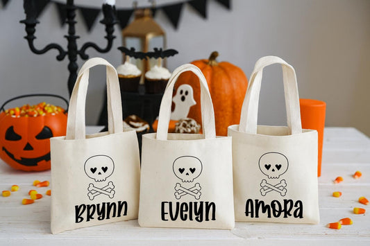 Personalized Halloween Favor Bags – Skeleton Design, Set of 3