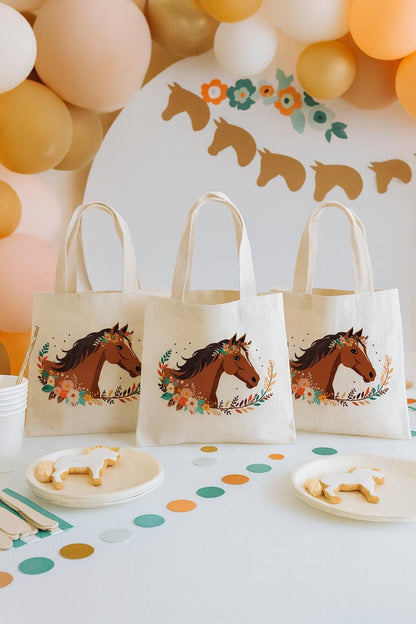 Horse Party Favor Bags - Perfect for Horse or Pony Themed Parties! - Set of Three - Cotton Bags with Handles
