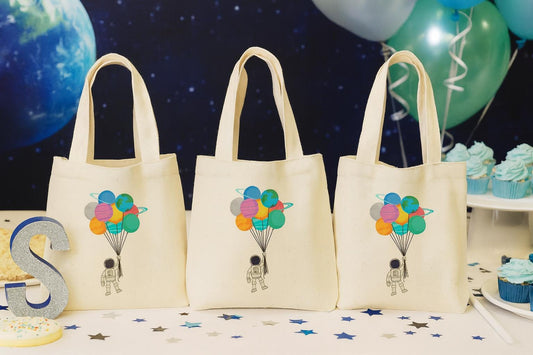 Astronaut Party Favor Bags - Perfect for Astronaut or Space Themed Parties - Set of Three - Cotton Bags with Handles