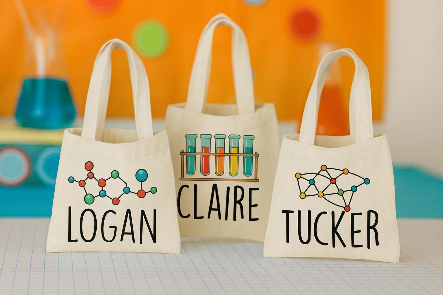 Personalized Science Party Favor Bags - Custom Cotton Tote