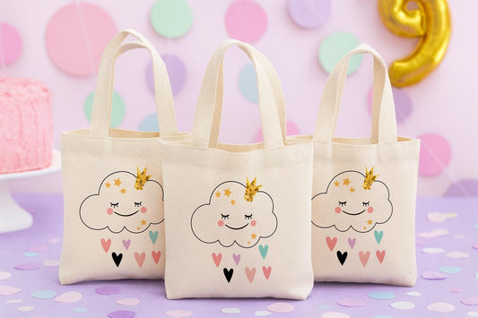 Cloud Party Favor Bags – Cotton Tote, Baby Shower, Set of 3