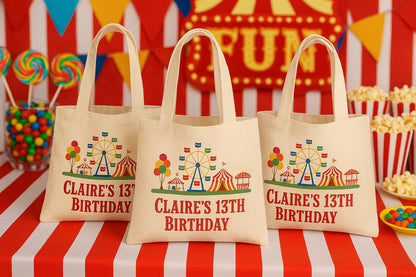 Custom Carnival Party Favor Bags - Perfect for Carnival or Circus Themed Parties and Events - Personalized with Event Details - Set of Three