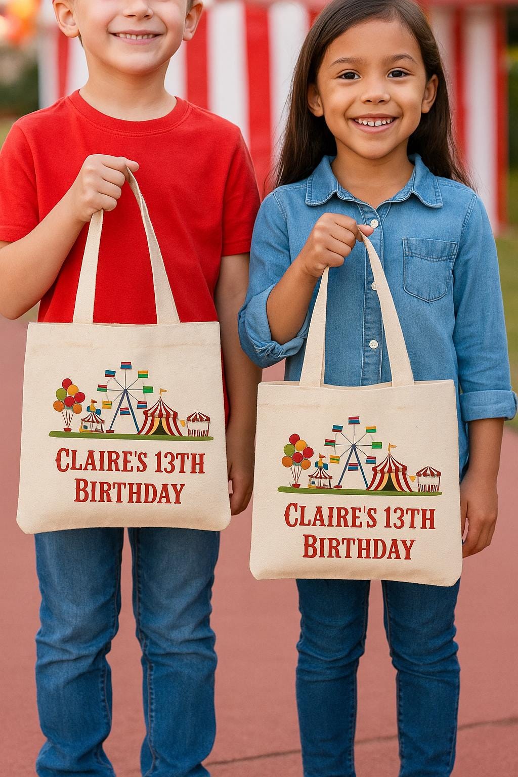 Custom Carnival Party Favor Bags - Perfect for Carnival or Circus Themed Parties and Events - Personalized with Event Details - Set of Three