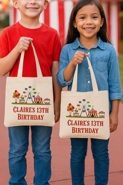Custom Carnival Party Favor Bags - Perfect for Carnival or Circus Themed Parties and Events - Personalized with Event Details - Set of Three