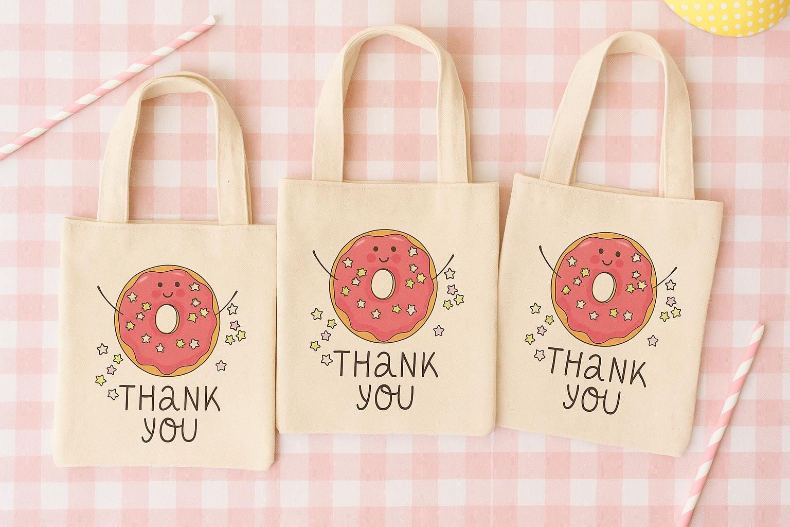 Donut Party Favor Bags - Perfect for Donut Themed Parties & Events - Donut Thank You Bags - Set of Three Bags