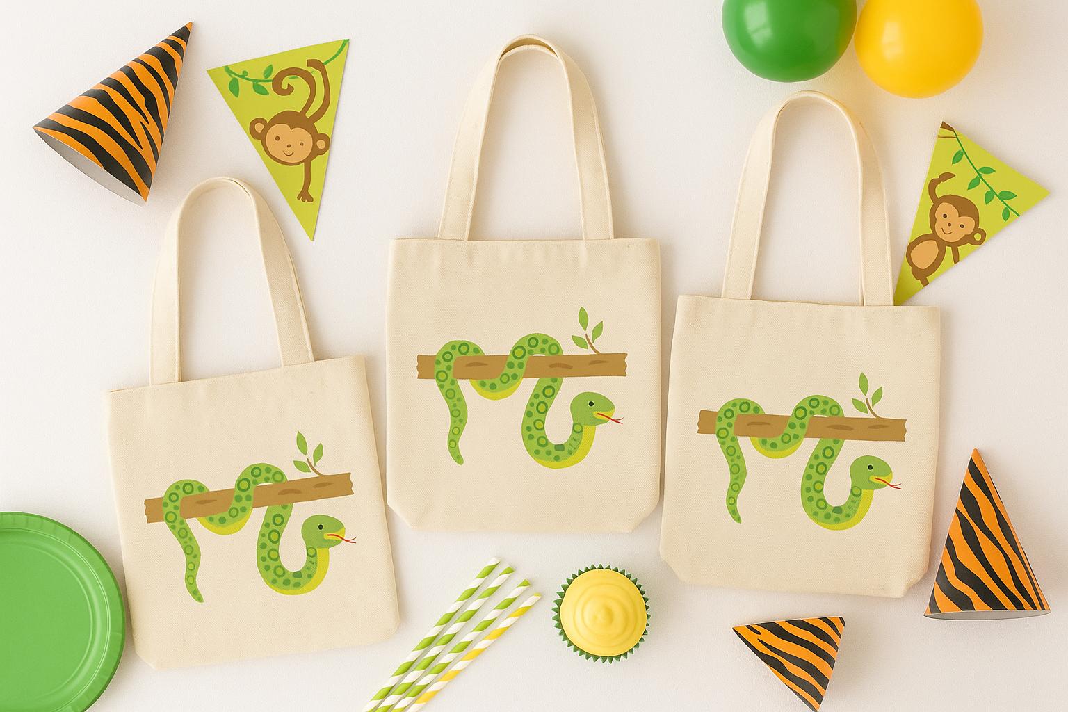 Snake Party Favor Bags - Perfect for Snake or Jungle Themed Parties & Events - Set of Three Bags