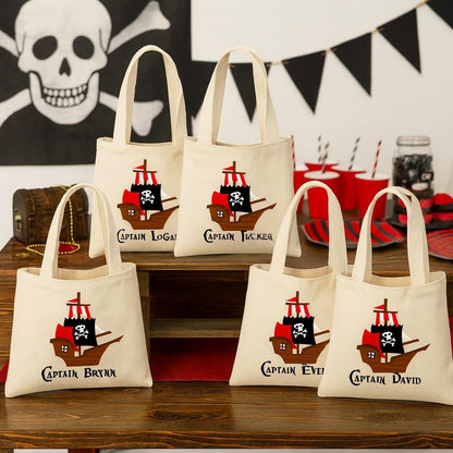 Personalized Pirate Favor Bags – Cotton Party Goodie Bags, Set of 6
