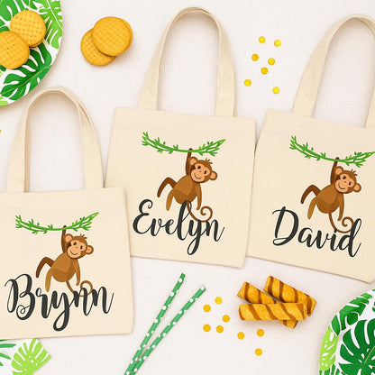 Custom Monkey Party Favor Bags - Perfect for Monkey or Jungle Themed Parties & Events - Set of Three Bags Personalized with Names