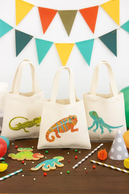 Lizard Party Favor Bags – Set of 3 Cotton Canvas Goodie Bags