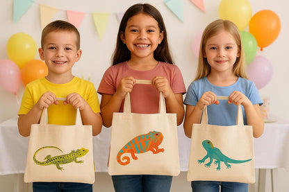 Lizard Party Favor Bags – Set of 3 Cotton Canvas Goodie Bags