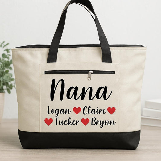 Personalized Nana Canvas Tote Bag – Custom Grandkids Names