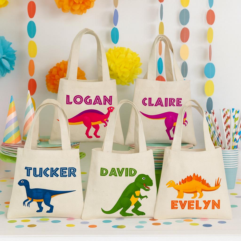 Personalized Dinosaur Party Favor Bags - Set of 6