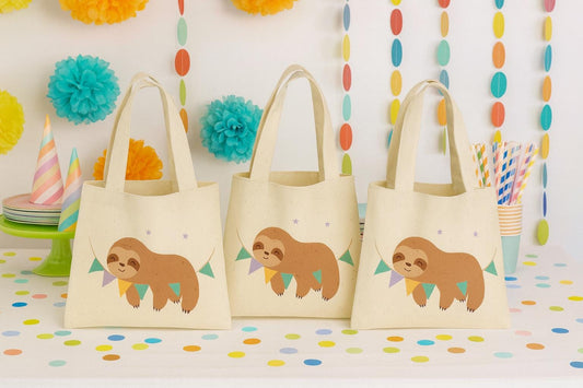 Sloth Party Favor Bags - Perfect for Sloth Themed Parties! - Cotton Party Bags with Handles