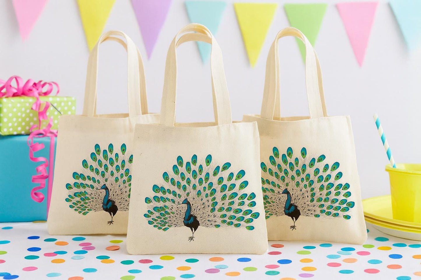Peacock Party Favor Bag – Reusable Cotton Tote, Elegant Design