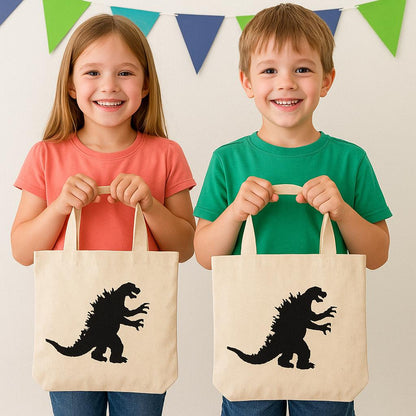 Godzilla Party Favor Bags - Reusable Cotton Canvas Tote, Set of 6