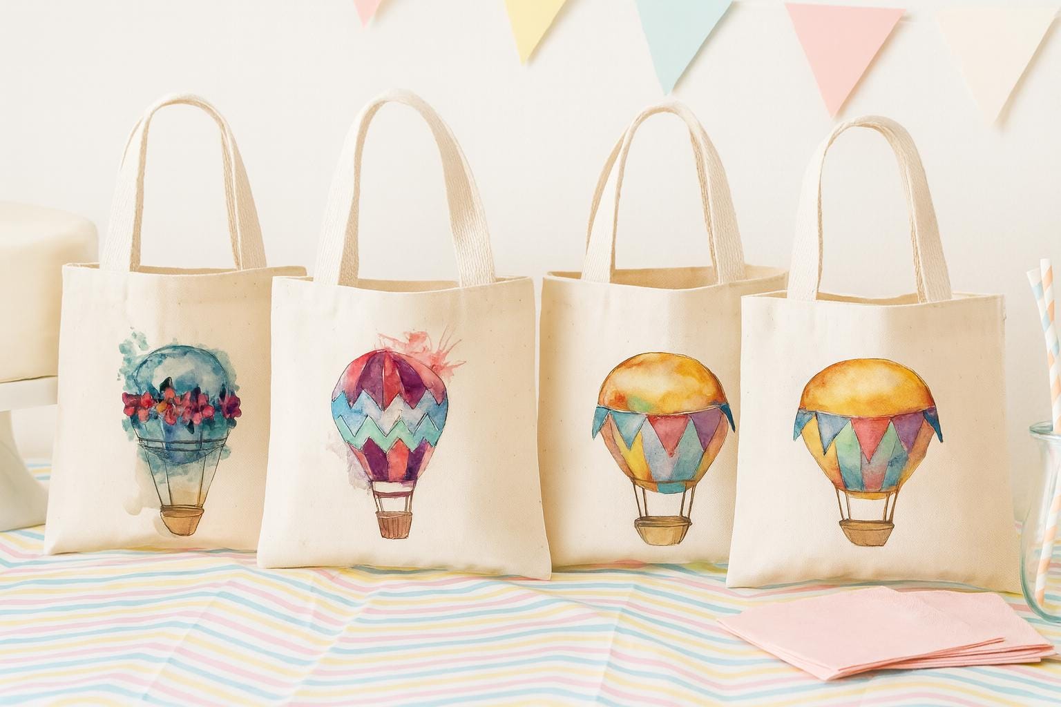 Hot Air Balloon Party Favor Bags - Perfect for Hot Air Balloon Themed Parties & Events - Set of Four Bags