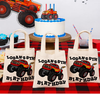 Monster Truck Party Favor Bags, Personalized Cotton Gift Bags, Set of 3