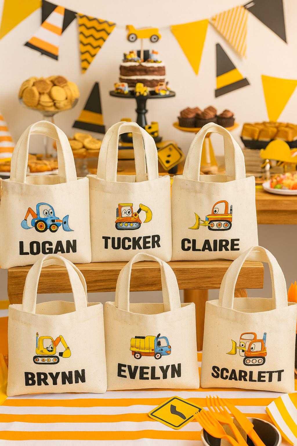 Personalized Construction Truck Party Favor Bags - Set of 6